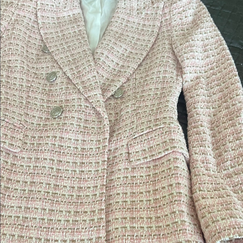 Zara Pink and White Tweed Jacket - Picture 4 of 5